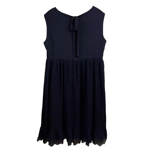 Claudie Pierlot Babydoll Pleated Crepe Lace Trim Tie Dress Black Size 38 US 6 - Picture 3 of 9